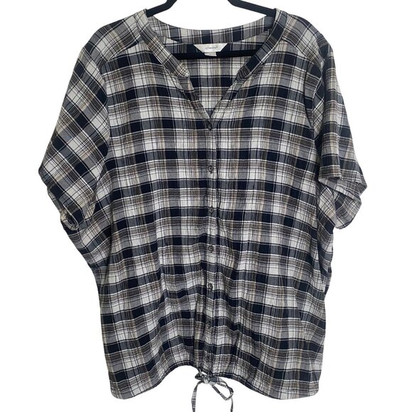 CJ Banks Tops - CJ Banks Button-Front Blouse Womens 3X Plaid Lightweight Cotton Blend Plus Size